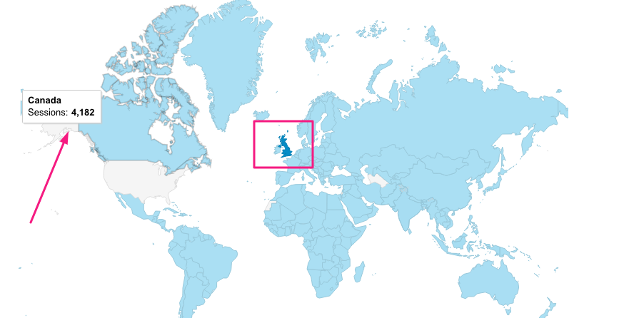 Visits from another country in Google Analytics