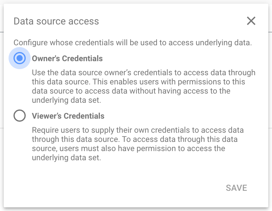 Data source access in Google Data Studio