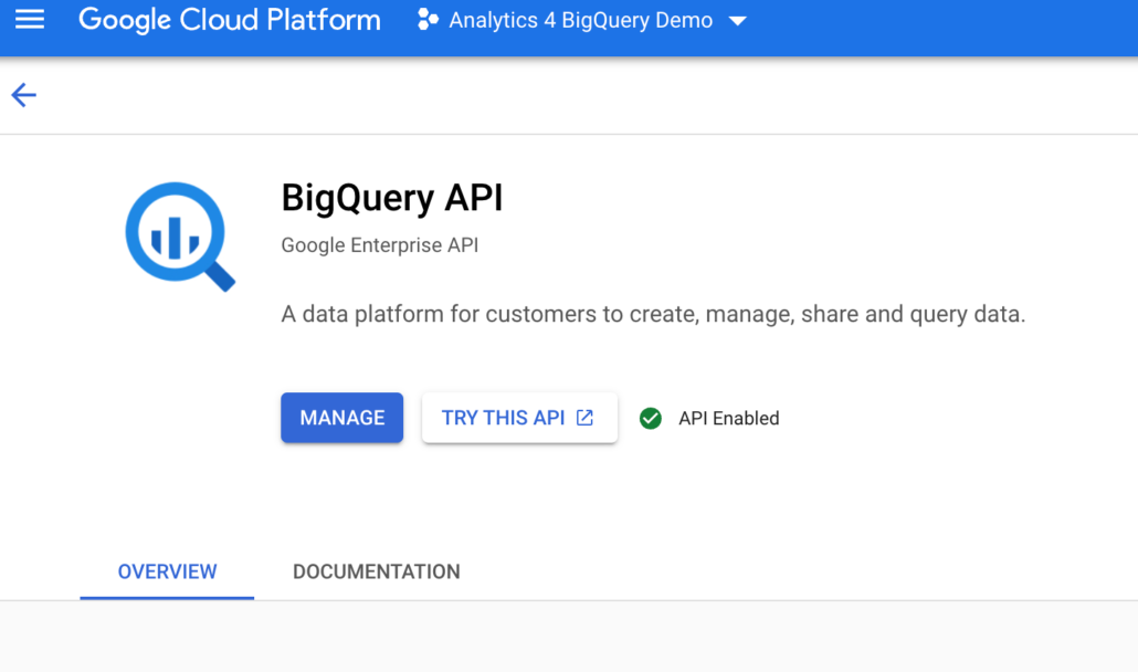BigQuery API Manage