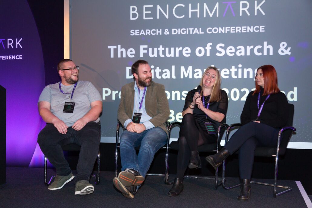 Ellie England with Gerry White, Stacey Harper and John Warner at the Benchmark Search & Digital Marketing Conference 2022