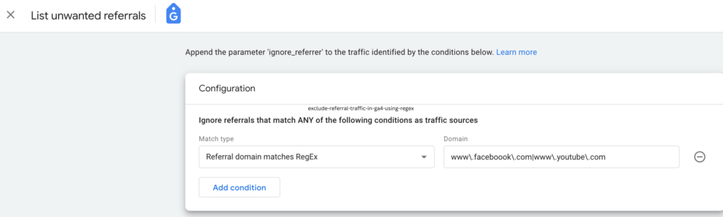 Exclude referral traffic in GA4 using Regex 
