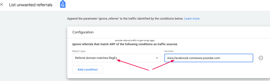 Exclude referral traffic in GA4 using Regex