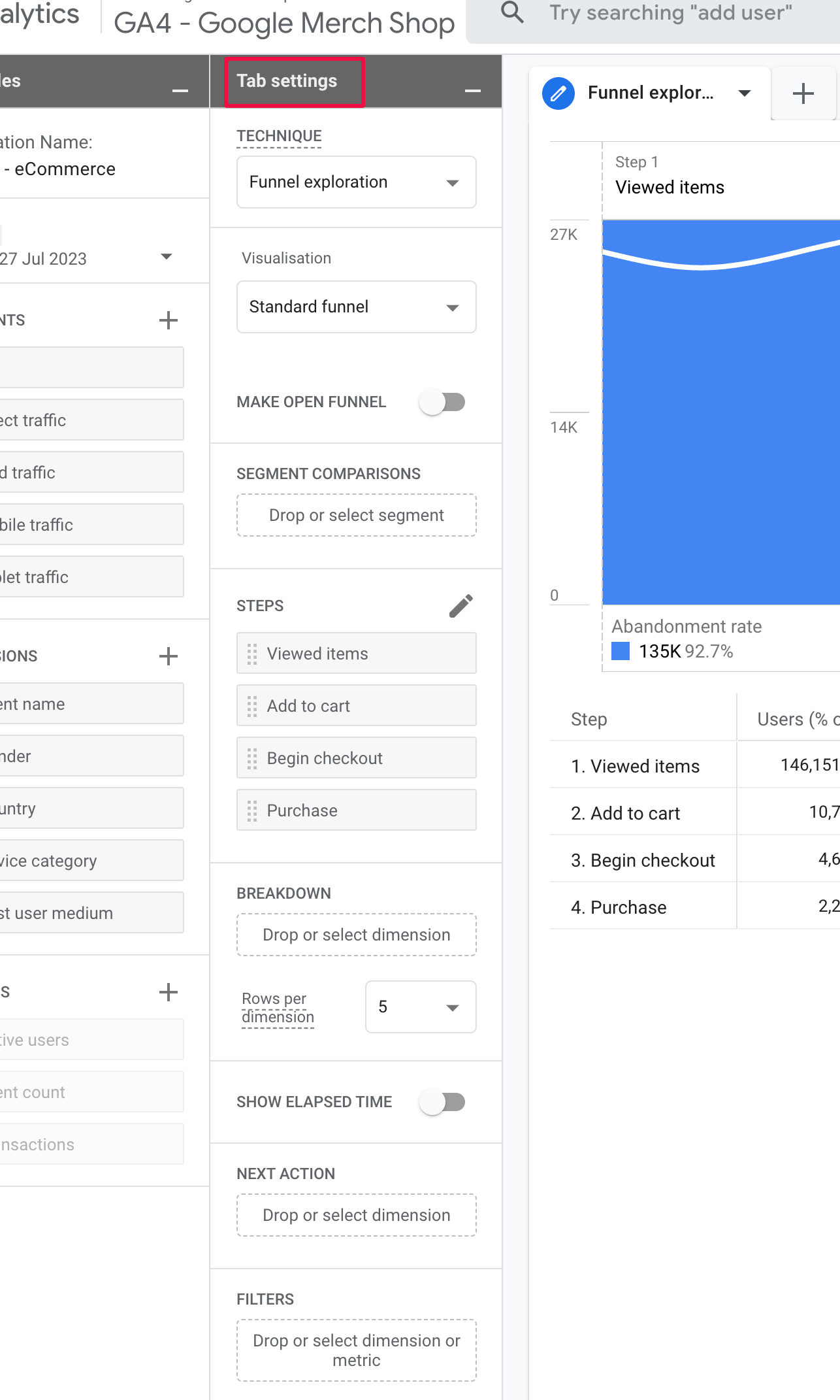 Funnel exploration in Google Analytics 4 (GA4)