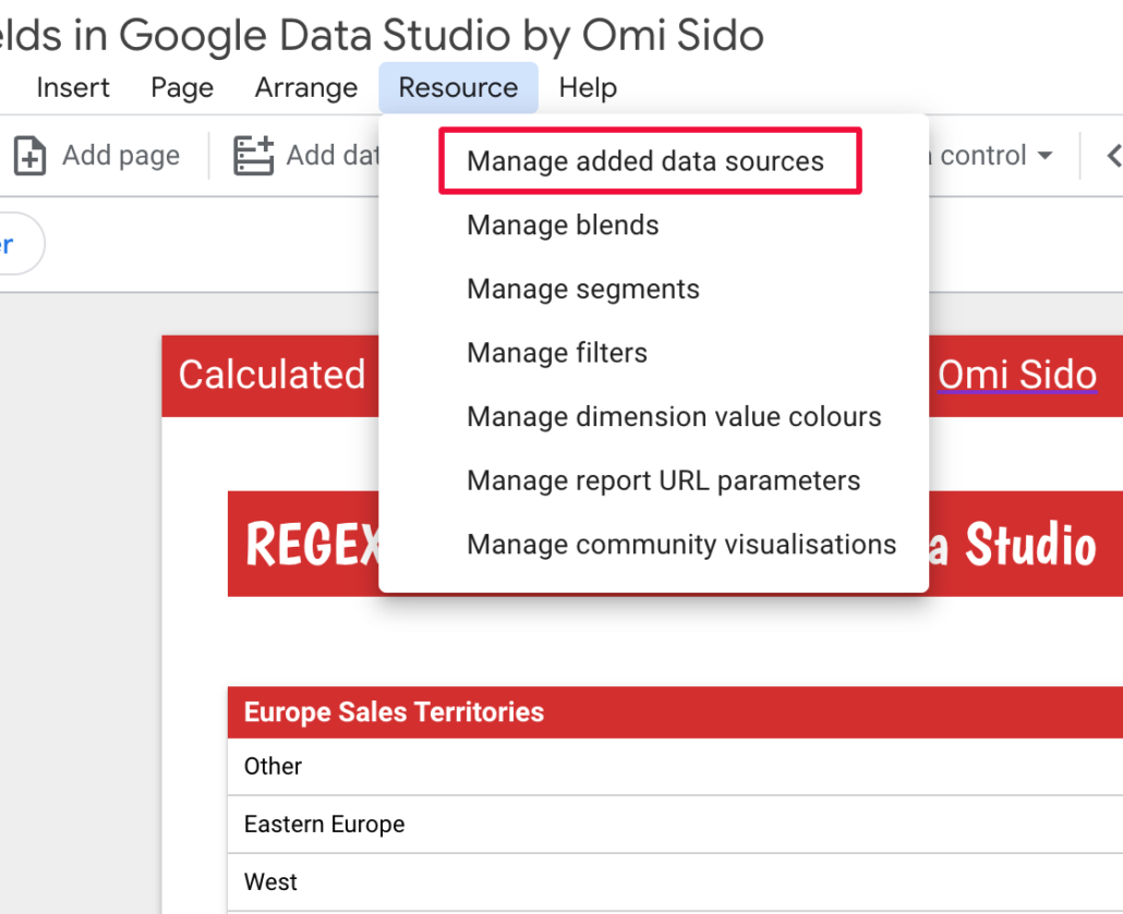 Manage Added Data Sources in Looker Studio