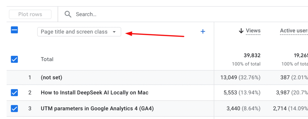 Page title and screen class GA4